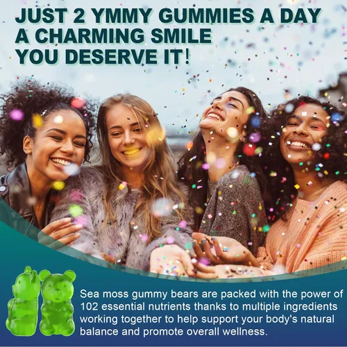 Vista 3 de Gomitas de musgo marino sin azúcar, suplemento de gel de musgo irlandés extra fuerte con yodo, clorofila, ACV sin filtrar, D3, raíz de bardana