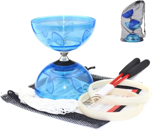 Vista 6 de Juego de yoyo diábolo chino – Triple rodamiento LED Diábolo yoyos juguetes malabares con palos de diablo, cuerda y bolsa de red, más fácil de Azul