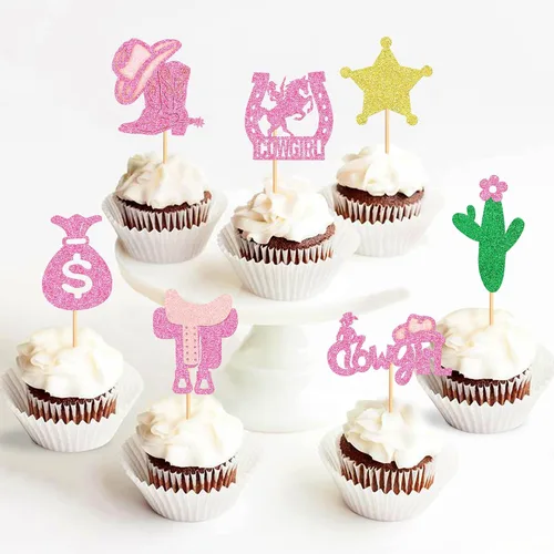 Vista 6 de Ercadio Paquete de 32 adornos para cupcakes Derby Cowboy Cowboy Cowgirl Cupcake Picks Ecuestre Derby Carreras de Caballos Cupcake Toppers Derby Tema
