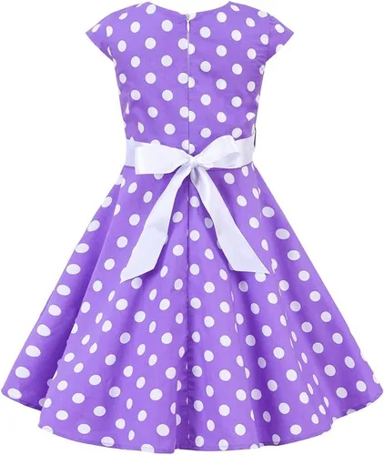 Vista 2 de Vestido de té para niñas, estilo vintage, de los años 50, con diseño de lunares, estilo Rockabilly para fiesta de graduación, vestido de té