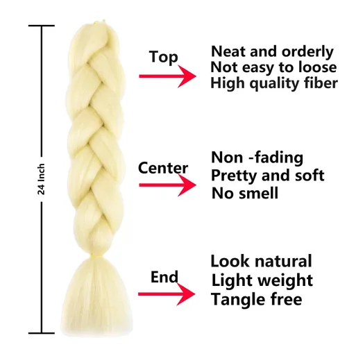 Vista 3 de Beige (613#) 6 paquetes de cabello trenzado de 24 pulgadas, de fibra sintética, sin picazón, extensiones de cabello para trenzar jumbo, textura