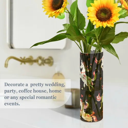 Vista 4 de Unicorns Valentines Black Plastic Vases for Centerpieces 11.8 x 3.9 Inch decorative Wedding Vase Unbreakable Dining Room Entryway Library jarron
