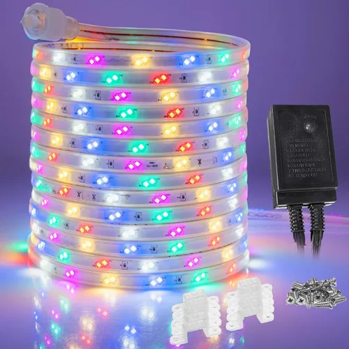 Vista 8 de 1860 LED, tira de luces LED planas rojas de 100 pies de 16 modos para exteriores, SMD 2835, impermeable, permanente, resistente, para exteriores
