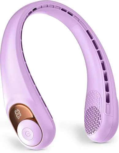 Vista 9 de Ventilador de cuello, ventilador personal con pantalla LED, recargable USB-C, batería de 4000 mAh, ajuste de 3 velocidades y funcionamiento