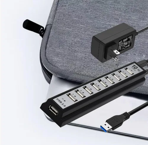 Vista 8 de Hub USB de 10 puertos, extensor de concentrador USB adaptador divisor de red con alimentación, para MacBook, PC, laptop, ratones, teclados