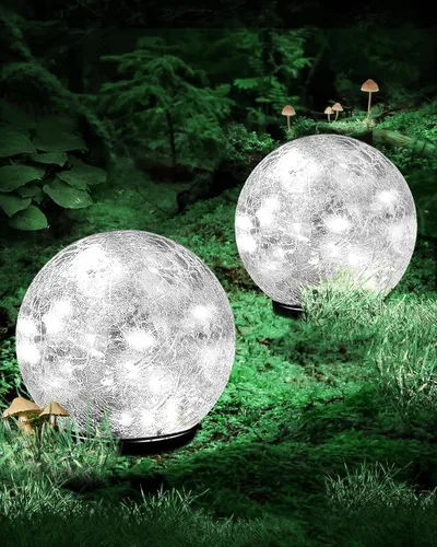 Vista 10 de Luces solares de bola de jardín impermeables para exteriores, 30 luces LED de vidrio agrietado, luces de suelo para camino, patio, césped