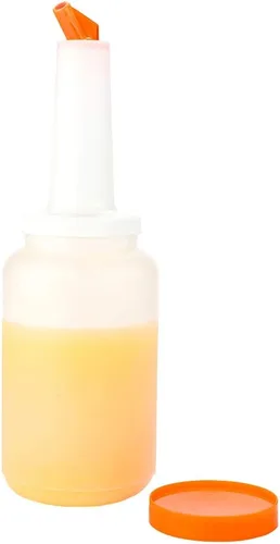 Vista 29 de Restaurantware Botella de plástico de 0.5 cuartos de galón de almacenamiento - con boquilla azul y tapa - Botella de almacenamiento de barra