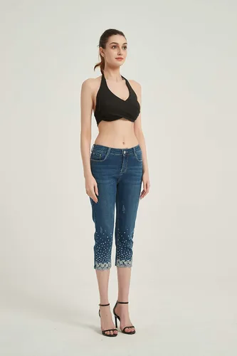Vista 7 de ZENTHACE Jeans capri elásticos de tiro medio para mujer