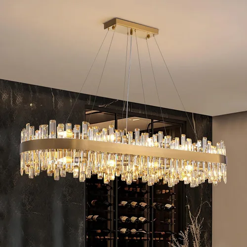 Vista 13 de Siljoy - Candelabro de cristal moderno, 12 luces, lujoso, redondo, de 2 niveles, con cristal K9 en forma de gota de lluvia, lámpara colgante de Oro