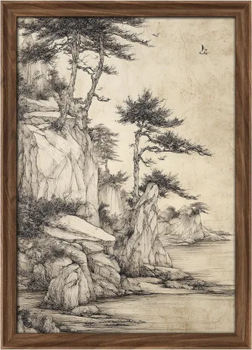 Vista 255 de MUDECOR Lienzo enmarcado prémium para pared, pinos nevados en bosque de invierno, ilustraciones modernas, arte contemporáneo, escénico, divertido