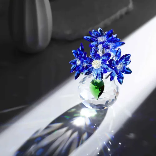 Vista 6 de Figurita de Margarita Azul de Cristal de Ornalrist, Regalos para Mujeres, Amiga, Bouquet de Margaritas de Vidrio Decoración Floral Coleccionable
