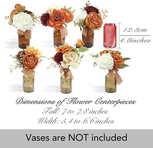 Vista 4 de Rinlong 6 centros de mesa de flores de otoño para bodas, terracota naranja quemada Mesas de boda, ramos de dama de honor, decoración de guardería