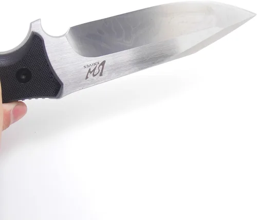 Vista 2 de Masalong Cuchillo de caza de hoja fija, hoja de borde recto, supervivencia extrema D2 acero y funda