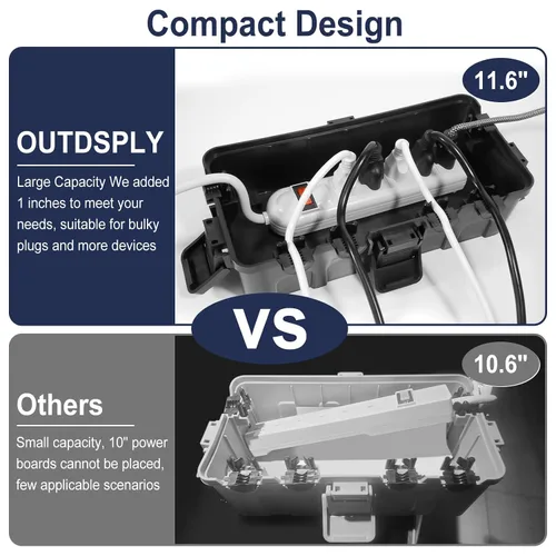 Vista 3 de Caja eléctrica mediana para exteriores (11.6 x 5.2 x 4.1 pulgadas), cubierta de cable de extensión impermeable IP54 con entrada de 6 cables, caja