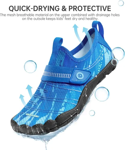 Vista 2 de SEEKWAY Zapatos de agua descalzos para niños, puntera ancha y zapatos de arena de secado rápido para niños pequeños para senderismo, natación
