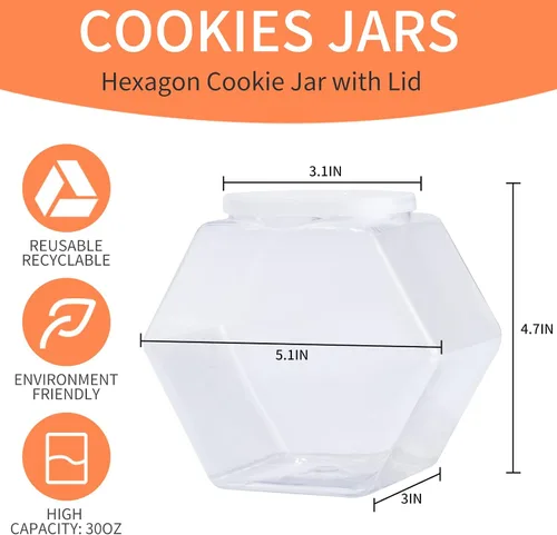 Vista 2 de CAGSIG Tarros de caramelo con tapas, paquete de 8 tarros de plástico para dulces con tapa, tarros de dulces hexagonales para cocina, recipientes