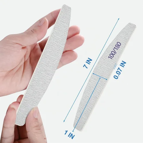 Vista 7 de Limas de uñas (paquete de 12), lima de uñas de madera de grano 100/180, lima de uñas de doble cara de madera Emory para uñas naturales, profesional