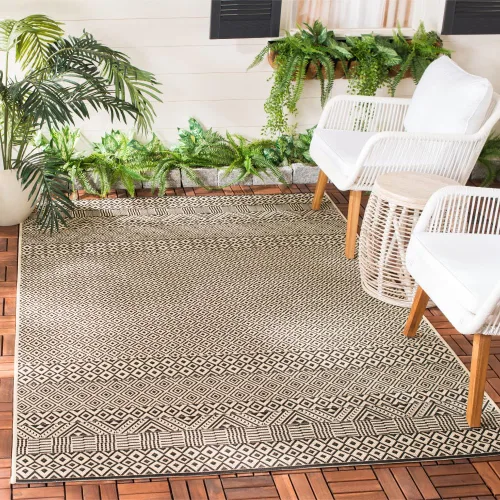 Vista 32 de SAFAVIEH Alfombra lavable para exteriores, colección Courtyard de 2.3 x 6.7 pies, beige y azul aguamarina, no desprende pelusa y es fácil