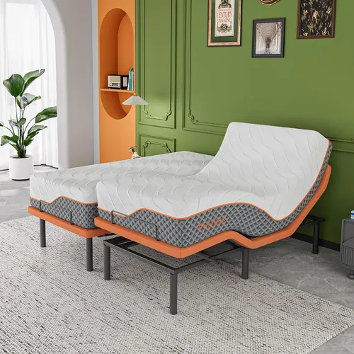Vista 14 de ESHINE Base de cama ajustable individual XL con colchón híbrido de 14" Inclinación de almohada, control por aplicación inteligente, gravedad cero