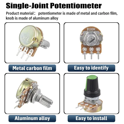 Vista 5 de WH148 Kit de potenciómetro 1K 2K 5K 10K 20K 50K 100K 250K 500K 1MK Ohm 0.591 in Eje Potenciómetros lineales de una sola articulación Juego de 3