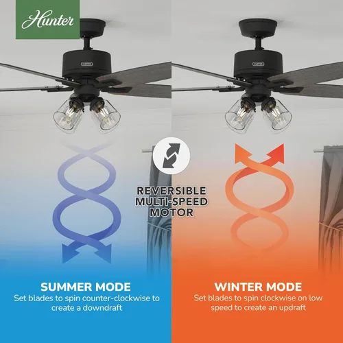 Vista 5 de Hunter Gatlinburg, ventilador de techo, para interiores, 5 aspas, 52 pulgadas, negro mate con luces LED y control remoto, montaje estándar