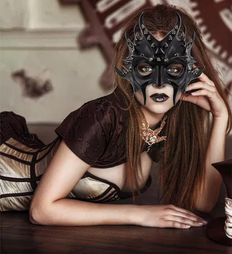 Vista 7 de Accesorio de disfraz de máscara metálica de diablo Steampunk