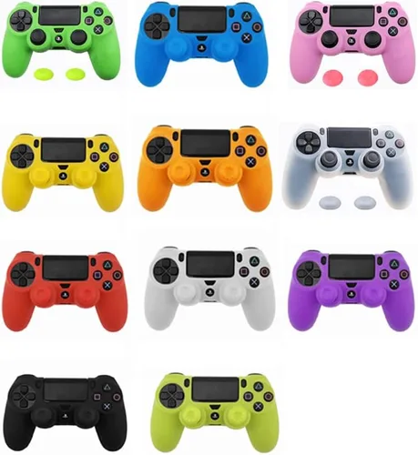 Vista 5 de Silicone PS4 Controller Case A Second Skin for Your Gamepad - Soft, Anti-Slip, Shockproof - Original Color with Grips and Caps(Orange)