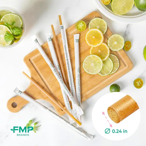Vista 2 de Fit Meal Prep Paquete de 200 pajitas desechables biodegradables de 8 pulgadas envueltas individualmente, 100% compostables a base de plantas