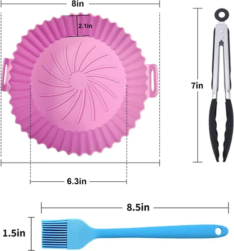 Vista 5 de Paquete de 3 forros de silicona para freidora de aire, cesta de freidora de aire de 7.5 pulgadas, forros reutilizables para freidora de aire, forros
