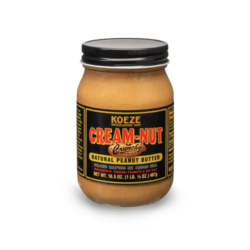 Vista 2 de Koeze Cream Nut Crunchy Peanut Butter – Paquete de 6 tarros de 16.5 onzas de mantequilla de maní natural con trozos de maní Virginia y sal marina