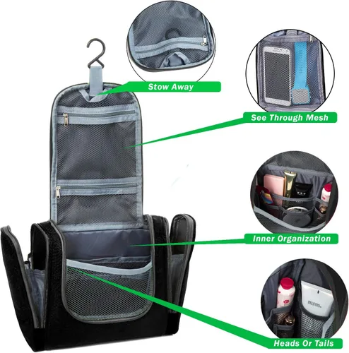 Vista 7 de Bolsa de Aseo de Viaje Bago Bolsa de Aseo Impermeable Colgante Bolsa de Aseo Grande para Baño y Viaje Organizador de Bolsa de Artículos de Tocador