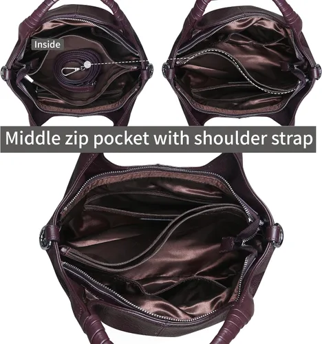 Vista 6 de Iswee Bolsos de hombro de cuero genuino, bolsos y bolsos para mujer, bolso de mano de diseñador cruzado de tamaño mediano