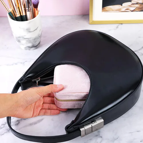 Vista 6 de Fixwal Joyero de terciopelo de felpa de viaje con espejo, mini joyero para mujeres y niñas, pequeñas cajas organizadoras portátiles para anillos