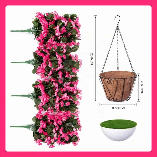 Vista 3 de INXUGAO Cestas Colgantes de Flores Artificiales para Decoración de Exteriores e Interiores, Flores de Margaritas Artificiales Arbustos Plantas