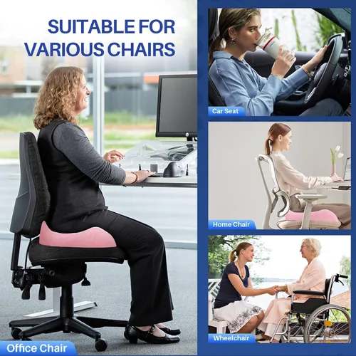 Vista 16 de Cojín de asiento de espuma viscoelástica extra grande para silla de oficina, para apoyo de espalda, alivio de la ciática y el coxis, cojín
