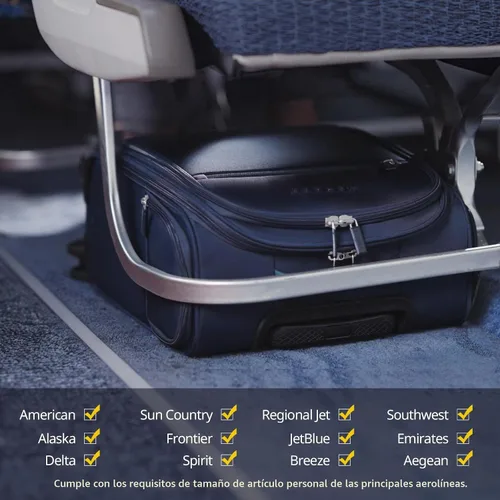 Vista 4 de Verage Equipaje de mano debajo del asiento de 14 pulgadas con ruedas giratorias y puerto de carga USB, maleta con ruedas para aerolíneas, bolsa Negro