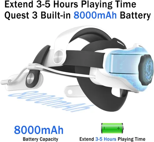 Vista 6 de Battery Head Strap Compatible with Meta Quest 3, Extend Playtime and Enhance Immersion Comfort, Quest 3 Elite Strap with Battery VR Headset - 8000mAh