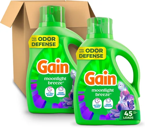 Vista 15 de Gain Detergente líquido para ropa con defensa del olor, aroma Moonlight Breeze, jabón de lavandería para lavadoras HE, 60 onzas líquidas, 45 cargas
