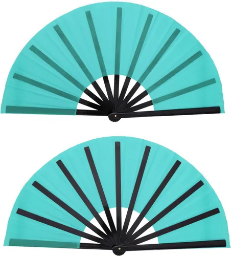 Vista 14 de Nydotd Paquete de 2 ventiladores plegables de mano para fanáticos rave, tela de nailon plegable para hombres y mujeres, línea de actuación, danza