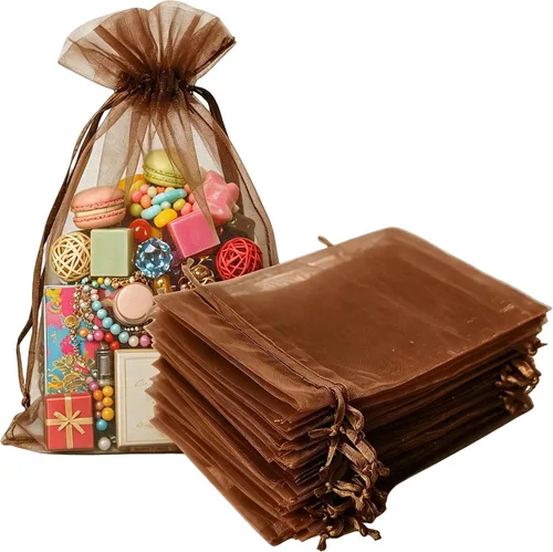 Vista 33 de Bolsas de regalo de organza de 4 x 6 pulgadas con cordón para joyas, dulces, paquetes de 50 bolsas de té de tela transparente azul aguamarina