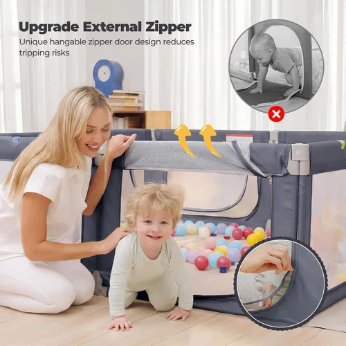 Vista 6 de Kidirect Corralito Plegable para Bebés, 71"×69" Corralito Extra Grande para Bebés y Niños Pequeños de 1-3 Años, Patio de Juegos Portátil con 5 Asas