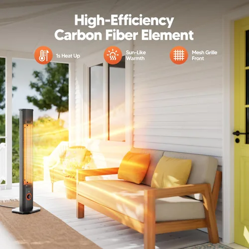 Vista 3 de Calentador de exterior para patio de 1500 W, temporizador de 8 horas, impermeable, calentador eléctrico infrarrojo para patio, calefacción de 8