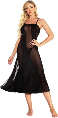 Vista 6 de Hisexy Vestido largo semitransparente para mujer talla grande conjunto de lencería sexy
