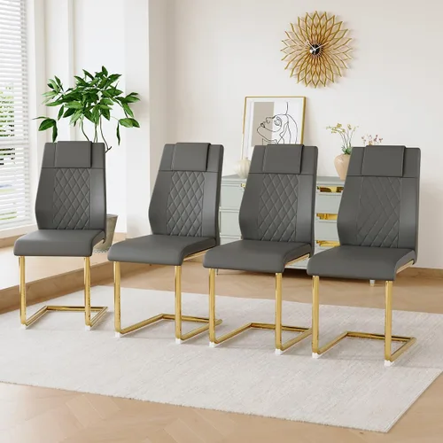 Vista 13 de gopop Juego de 4 sillas de comedor, modernas sillas de cocina y comedor con patas de metal galvanizado, sillas laterales tapizadas para comedor