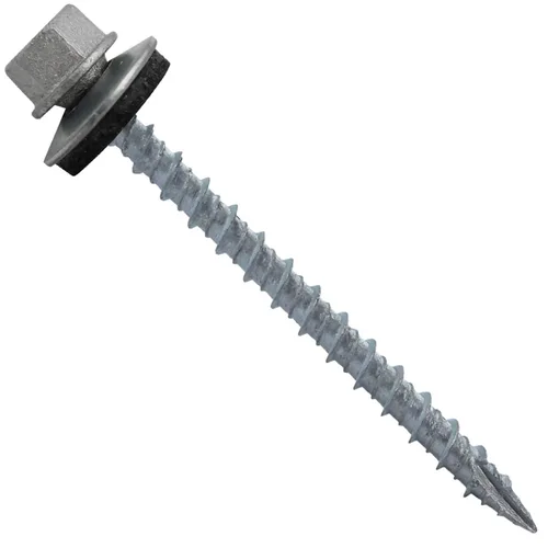 Vista 29 de 10 tornillos para techos de metal gris ABC de 2-1/2 pulgadas, cabezal de arandela hexagonal, arranque automático/roscado, arandela EPDM. 1 bolsa