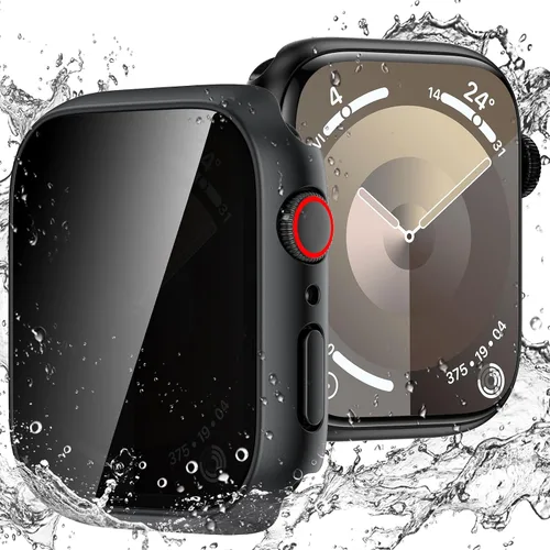 Vista 13 de Goton Funda impermeable con protector de pantalla para Apple Watch, película de vidrio templado antiespía para iWatch, carcasa de policarbonato