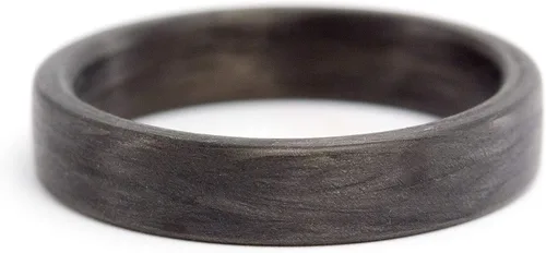 Vista 3 de Women's carbon fiber ring. Modern black flat wedding band. Water resistant, very durable and hypoallergenic. (00101_4N)