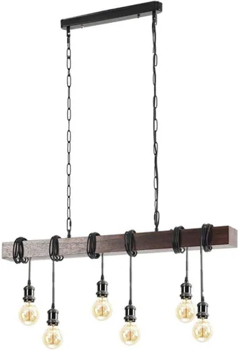 Vista 2 de Eoyemin Lámpara colgante de madera rústica con 6 luces de estilo rústico y retro, línea de suspensión industrial, se puede ajustar libremente