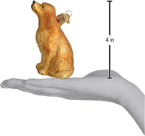 Vista 4 de Old World Christmas Figura decorativa colgante de Golden Retriever de vidrio soplado para árbol de Navidad, decoración festiva artesanal, colección