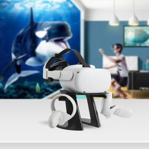 Vista 2 de Soporte de realidad virtual, duradero y estable, compatible con auriculares Oculus Quest, Quest 2 o Rift S y controladores táctiles (negro)